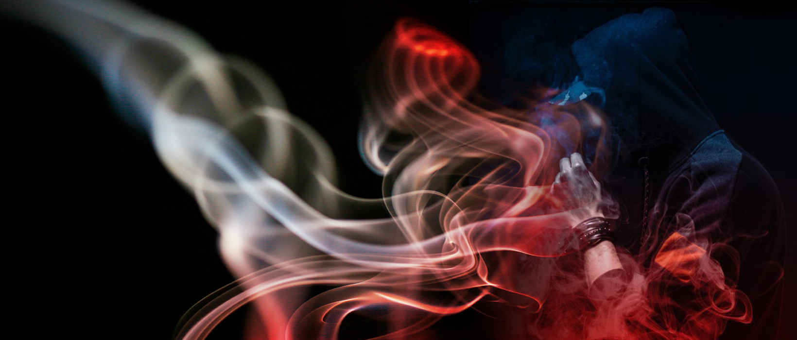 Abstract blue smoke and mint leaves in water